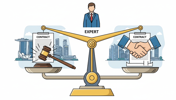 仲裁と調停の違い、およびシンガポールにおけるその併用（Arb-Med）を象徴する概念的なインフォグラフィック。